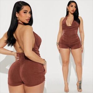 Fashion Nova got to be real slinky Brown Halter romper